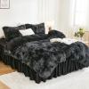 imageAndency Queen Comforter Set Black Fluffy Winter Faux Fur Warm Soft Plush Bedding Comforter Set 1 Velvet Comforter ampamp 2 Pillowcases Fuzzy Thick Heavy Puffy Comforters Bed Set02  Tiedyed Black Grey