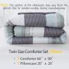 imageAndency Twin Comforter Set Black 2 Pieces Black White and Gray Patchwork Striped Comforter66x90 Inch Soft Microfiber Down Alternative Twin Comforter Bedding Sets with Corner LoopsMint Green
