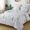 imageAndency White Floral Comforter Set Queen Size 90x90 Inch 3 Pieces Reversible Plant Flower Printed Bed in a Bag Lightweight Soft Microfiber Comforter Bedding Set with Corner Loops