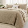imageAndency Green King Size Quilt Bedding Set 106x96 Inch 3 Pieces Soft Lightweight Bedspread Coverlet Boho Summer Quilt King Size for All Season1 Quilt 2 Pillow ShamsBeige