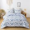 imageAndency Navy Floral Comforter Set Queen Size 90x90 Inch 3 Pieces Soft Microfiber Vintage Flower Bedding Comforter Sets Aesthetic Cute Bed Set for All Season