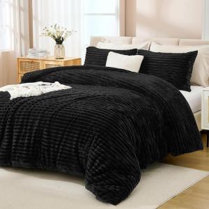 imageAndency Fluffy Queen Comforter Set Super Soft White Comforters Queen Size Winter Warm Fleece Faux Fur Bedding Set Luxury Plush Fuzzy Bed Set 3 Pieces 1 Shaggy Comforter 2 PillowcasesBlack