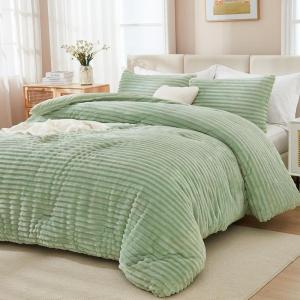 imageAndency Fluffy Queen Comforter Set Super Soft White Comforters Queen Size Winter Warm Fleece Faux Fur Bedding Set Luxury Plush Fuzzy Bed Set 3 Pieces 1 Shaggy Comforter 2 PillowcasesSage Green