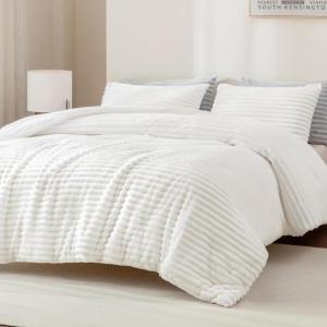 imageAndency Fluffy Queen Comforter Set Super Soft White Comforters Queen Size Winter Warm Fleece Faux Fur Bedding Set Luxury Plush Fuzzy Bed Set 3 Pieces 1 Shaggy Comforter 2 PillowcasesWhite