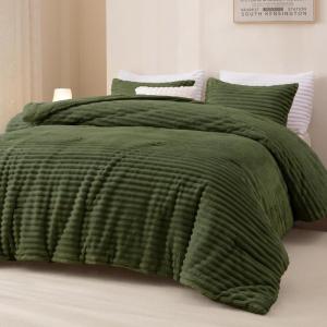 imageAndency Fluffy Queen Comforter Set Super Soft White Comforters Queen Size Winter Warm Fleece Faux Fur Bedding Set Luxury Plush Fuzzy Bed Set 3 Pieces 1 Shaggy Comforter 2 PillowcasesOlive Green