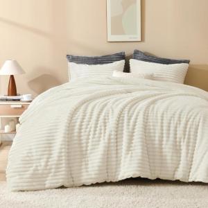 imageAndency Fluffy Queen Comforter Set Super Soft White Comforters Queen Size Winter Warm Fleece Faux Fur Bedding Set Luxury Plush Fuzzy Bed Set 3 Pieces 1 Shaggy Comforter 2 PillowcasesCream