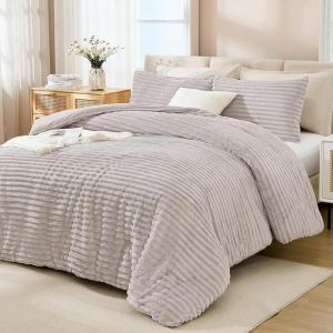 imageAndency Fluffy Queen Comforter Set Super Soft White Comforters Queen Size Winter Warm Fleece Faux Fur Bedding Set Luxury Plush Fuzzy Bed Set 3 Pieces 1 Shaggy Comforter 2 PillowcasesLinen