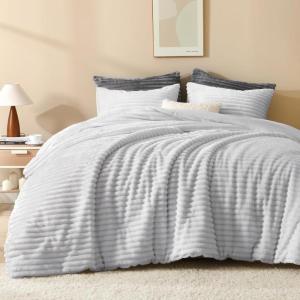 imageAndency Fluffy Queen Comforter Set Super Soft White Comforters Queen Size Winter Warm Fleece Faux Fur Bedding Set Luxury Plush Fuzzy Bed Set 3 Pieces 1 Shaggy Comforter 2 PillowcasesLight Grey