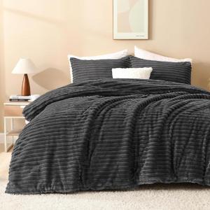 imageAndency Fluffy Queen Comforter Set Super Soft White Comforters Queen Size Winter Warm Fleece Faux Fur Bedding Set Luxury Plush Fuzzy Bed Set 3 Pieces 1 Shaggy Comforter 2 PillowcasesDark Grey
