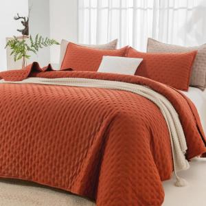imageAndency Green King Size Quilt Bedding Set 106x96 Inch 3 Pieces Soft Lightweight Bedspread Coverlet Boho Summer Quilt King Size for All Season1 Quilt 2 Pillow ShamsBurnt Orange
