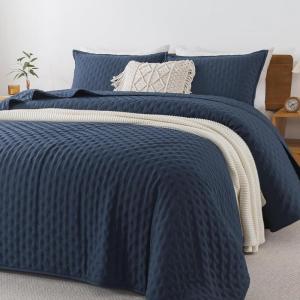 imageAndency Green King Size Quilt Bedding Set 106x96 Inch 3 Pieces Soft Lightweight Bedspread Coverlet Boho Summer Quilt King Size for All Season1 Quilt 2 Pillow ShamsNavy Blue