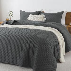 imageAndency Green King Size Quilt Bedding Set 106x96 Inch 3 Pieces Soft Lightweight Bedspread Coverlet Boho Summer Quilt King Size for All Season1 Quilt 2 Pillow ShamsDrak Grey