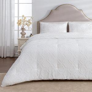 imageAndency Khaki Tufted Comforter Set Twin 2 Pieces1 Boho Comforter 1 Pillowcase Textured Farmhouse Bedding Set with Soft Microfiber Down Alternative Geometric Pattern16  White Floral