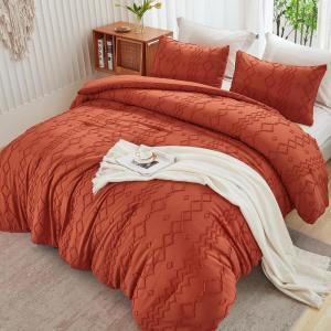 imageAndency Khaki Tufted Comforter Set Twin 2 Pieces1 Boho Comforter 1 Pillowcase Textured Farmhouse Bedding Set with Soft Microfiber Down Alternative Geometric Pattern09  Terracotta