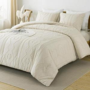 imageAndency Khaki Tufted Comforter Set Twin 2 Pieces1 Boho Comforter 1 Pillowcase Textured Farmhouse Bedding Set with Soft Microfiber Down Alternative Geometric Pattern15  Beige Boho