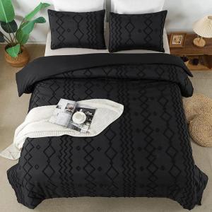imageAndency Khaki Tufted Comforter Set Twin 2 Pieces1 Boho Comforter 1 Pillowcase Textured Farmhouse Bedding Set with Soft Microfiber Down Alternative Geometric Pattern05  Black