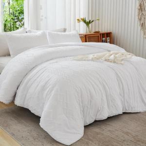 imageAndency Khaki Tufted Comforter Set Twin 2 Pieces1 Boho Comforter 1 Pillowcase Textured Farmhouse Bedding Set with Soft Microfiber Down Alternative Geometric Pattern03  White