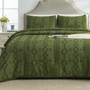 imageAndency Khaki Tufted Comforter Set Twin 2 Pieces1 Boho Comforter 1 Pillowcase Textured Farmhouse Bedding Set with Soft Microfiber Down Alternative Geometric Pattern10  Olive Green