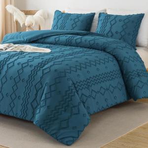 imageAndency Khaki Tufted Comforter Set Twin 2 Pieces1 Boho Comforter 1 Pillowcase Textured Farmhouse Bedding Set with Soft Microfiber Down Alternative Geometric Pattern07  Teal