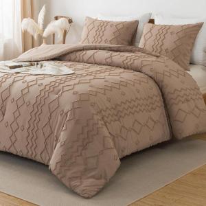 imageAndency Khaki Tufted Comforter Set Twin 2 Pieces1 Boho Comforter 1 Pillowcase Textured Farmhouse Bedding Set with Soft Microfiber Down Alternative Geometric Pattern06  Taupe