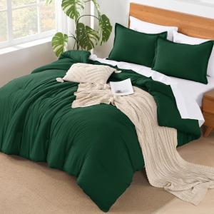 imageAndency King Size Comforter Set  7 Pieces Bed in a Bag King Bedding Comforter Sets Oatmeal Winter Solid Soft Lightweight Comforter with Fitted Sheets Flat Sheets Pillowcases ampamp Shams06  Emerald Green