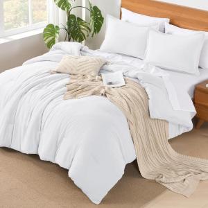 imageAndency King Size Comforter Set  7 Pieces Bed in a Bag King Bedding Comforter Sets Oatmeal Winter Solid Soft Lightweight Comforter with Fitted Sheets Flat Sheets Pillowcases ampamp Shams03  White