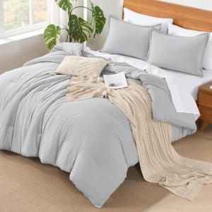 imageAndency King Size Comforter Set  7 Pieces Bed in a Bag King Bedding Comforter Sets Oatmeal Winter Solid Soft Lightweight Comforter with Fitted Sheets Flat Sheets Pillowcases ampamp Shams11  Light Grey