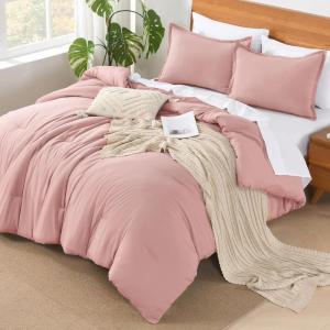 imageAndency King Size Comforter Set  7 Pieces Bed in a Bag King Bedding Comforter Sets Oatmeal Winter Solid Soft Lightweight Comforter with Fitted Sheets Flat Sheets Pillowcases ampamp Shams13  Pink