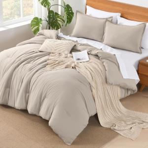 imageAndency King Size Comforter Set  7 Pieces Bed in a Bag King Bedding Comforter Sets Oatmeal Winter Solid Soft Lightweight Comforter with Fitted Sheets Flat Sheets Pillowcases ampamp Shams14  Linen