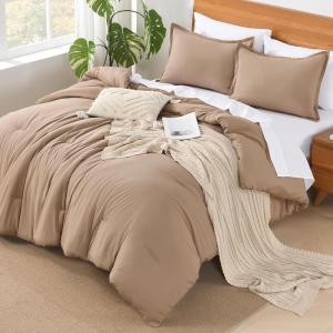 imageAndency King Size Comforter Set  7 Pieces Bed in a Bag King Bedding Comforter Sets Oatmeal Winter Solid Soft Lightweight Comforter with Fitted Sheets Flat Sheets Pillowcases ampamp Shams04  Taupe