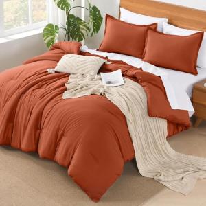 imageAndency King Size Comforter Set  7 Pieces Bed in a Bag King Bedding Comforter Sets Oatmeal Winter Solid Soft Lightweight Comforter with Fitted Sheets Flat Sheets Pillowcases ampamp Shams09  Burnt Orange