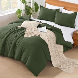 imageAndency King Size Comforter Set  7 Pieces Bed in a Bag King Bedding Comforter Sets Oatmeal Winter Solid Soft Lightweight Comforter with Fitted Sheets Flat Sheets Pillowcases ampamp Shams05  Olive Green