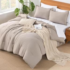 imageAndency King Size Comforter Set  7 Pieces Bed in a Bag King Bedding Comforter Sets Oatmeal Winter Solid Soft Lightweight Comforter with Fitted Sheets Flat Sheets Pillowcases ampamp Shams01  Oatmeal