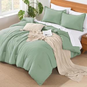 imageAndency King Size Comforter Set  7 Pieces Bed in a Bag King Bedding Comforter Sets Oatmeal Winter Solid Soft Lightweight Comforter with Fitted Sheets Flat Sheets Pillowcases ampamp Shams08  Sage Green