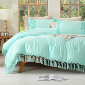 imageAndency King Size Comforter Set Beige 3 Pieces Boho Tassel Lightweight Soft Bedding Comforter Sets for King Bed All Season Fluffy Bed Set 104x90In Comforter ampamp 2 PillowcasesMint