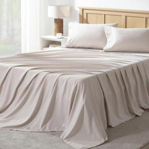 imageAndency King Size Sheets Set 4 Pieces Dark Olive Green Super Soft Sheets for King Size Bed Microfiber King Sheet Deep Pocket Up to 16quot Hotel Luxury Breathable ampamp Cooling Bed Sheet SetBeige