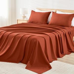 imageAndency King Size Sheets Set 4 Pieces Dark Olive Green Super Soft Sheets for King Size Bed Microfiber King Sheet Deep Pocket Up to 16quot Hotel Luxury Breathable ampamp Cooling Bed Sheet SetOrange
