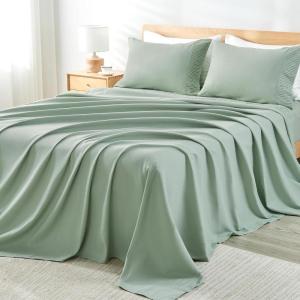 imageAndency King Size Sheets Set 4 Pieces Dark Olive Green Super Soft Sheets for King Size Bed Microfiber King Sheet Deep Pocket Up to 16quot Hotel Luxury Breathable ampamp Cooling Bed Sheet SetSage Green