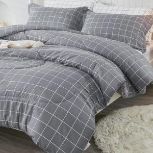 imageAndency Navy Grid Comforter Set Full Size 79x90 Inch 3 Pieces1 Grid Comforter and 2 Pillowcases Summer Lightweight Microfiber Down Alternative Navy Comforter with White LinesGrey