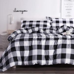 imageAndency Navy Grid Comforter Set Full Size 79x90 Inch 3 Pieces1 Grid Comforter and 2 Pillowcases Summer Lightweight Microfiber Down Alternative Navy Comforter with White LinesBlack  Grey  White