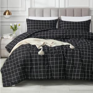 imageAndency Navy Grid Comforter Set Full Size 79x90 Inch 3 Pieces1 Grid Comforter and 2 Pillowcases Summer Lightweight Microfiber Down Alternative Navy Comforter with White LinesBlack