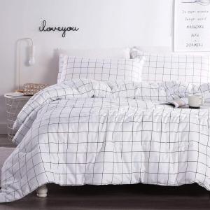 imageAndency Navy Grid Comforter Set Full Size 79x90 Inch 3 Pieces1 Grid Comforter and 2 Pillowcases Summer Lightweight Microfiber Down Alternative Navy Comforter with White LinesWhite