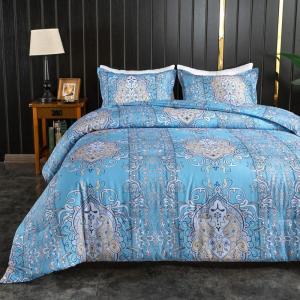 imageAndency Paisley Queen Size Comforter Set Blue  Soft Microfiber Comforter Sets 3 Pieces 90  90Inch Elegant Vintage Paisley Bed Set