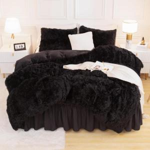 imageAndency Queen Comforter Set Black Fluffy Winter Faux Fur Warm Soft Plush Bedding Comforter Set 1 Velvet Comforter ampamp 2 Pillowcases Fuzzy Thick Heavy Puffy Comforters Bed Set01  Black
