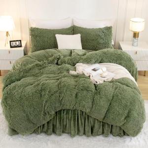 imageAndency Queen Comforter Set Black Fluffy Winter Faux Fur Warm Soft Plush Bedding Comforter Set 1 Velvet Comforter ampamp 2 Pillowcases Fuzzy Thick Heavy Puffy Comforters Bed Set06  Green