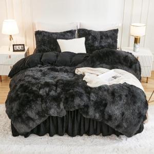 imageAndency Queen Comforter Set Black Fluffy Winter Faux Fur Warm Soft Plush Bedding Comforter Set 1 Velvet Comforter ampamp 2 Pillowcases Fuzzy Thick Heavy Puffy Comforters Bed Set02  Tiedyed Black Grey