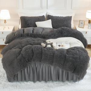 imageAndency Queen Comforter Set Black Fluffy Winter Faux Fur Warm Soft Plush Bedding Comforter Set 1 Velvet Comforter ampamp 2 Pillowcases Fuzzy Thick Heavy Puffy Comforters Bed Set05  Dark Grey