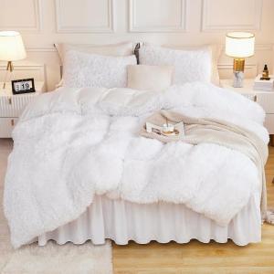 imageAndency Queen Comforter Set Black Fluffy Winter Faux Fur Warm Soft Plush Bedding Comforter Set 1 Velvet Comforter ampamp 2 Pillowcases Fuzzy Thick Heavy Puffy Comforters Bed Set03  White