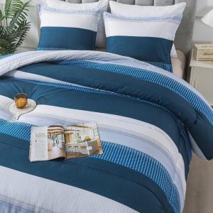 imageAndency Twin Comforter Set Black 2 Pieces Black White and Gray Patchwork Striped Comforter66x90 Inch Soft Microfiber Down Alternative Twin Comforter Bedding Sets with Corner LoopsNavy