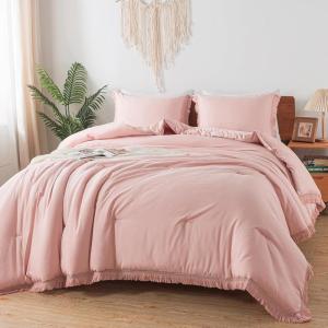 imageAndency Twin Comforter Set Burnt Orange 2 Pieces Terracotta Boho Tassel Kids Comforter Sets for Boys Girls Teens All Season Rust Soft Bed Set 66x90In Comforter ampamp 1 Pillowcase10  Blush Pink